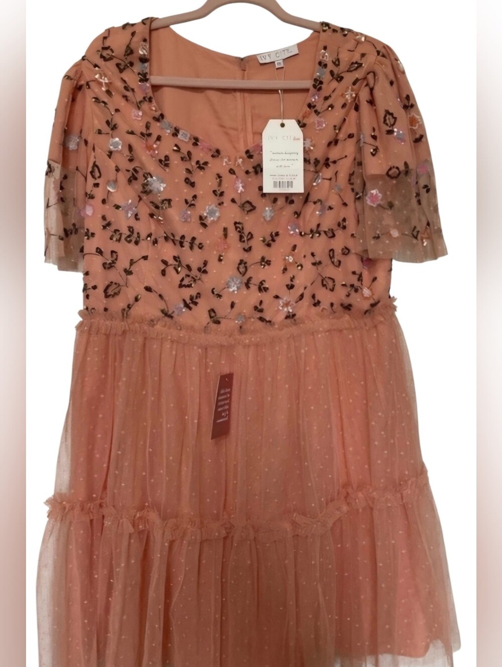 NWT Ivy City Co Milan Dress Sorbet 1X Sequin Beaded Tulle